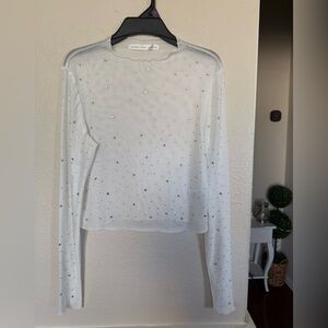 Altar'd State White Long-Sleeve Sheer Rhinestone Top medium